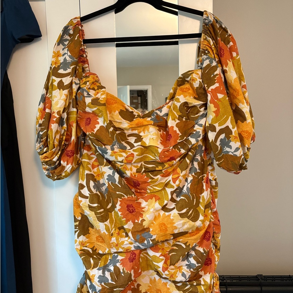 Showpo Orange Yellow Ruched Puff Sleeve Mini Dress